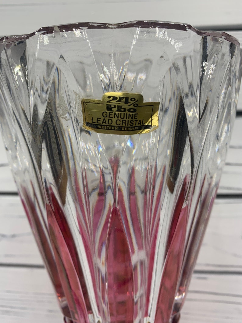 Lead Crystal Vase Made in Germany Red Clear Crystal Vase Etsy