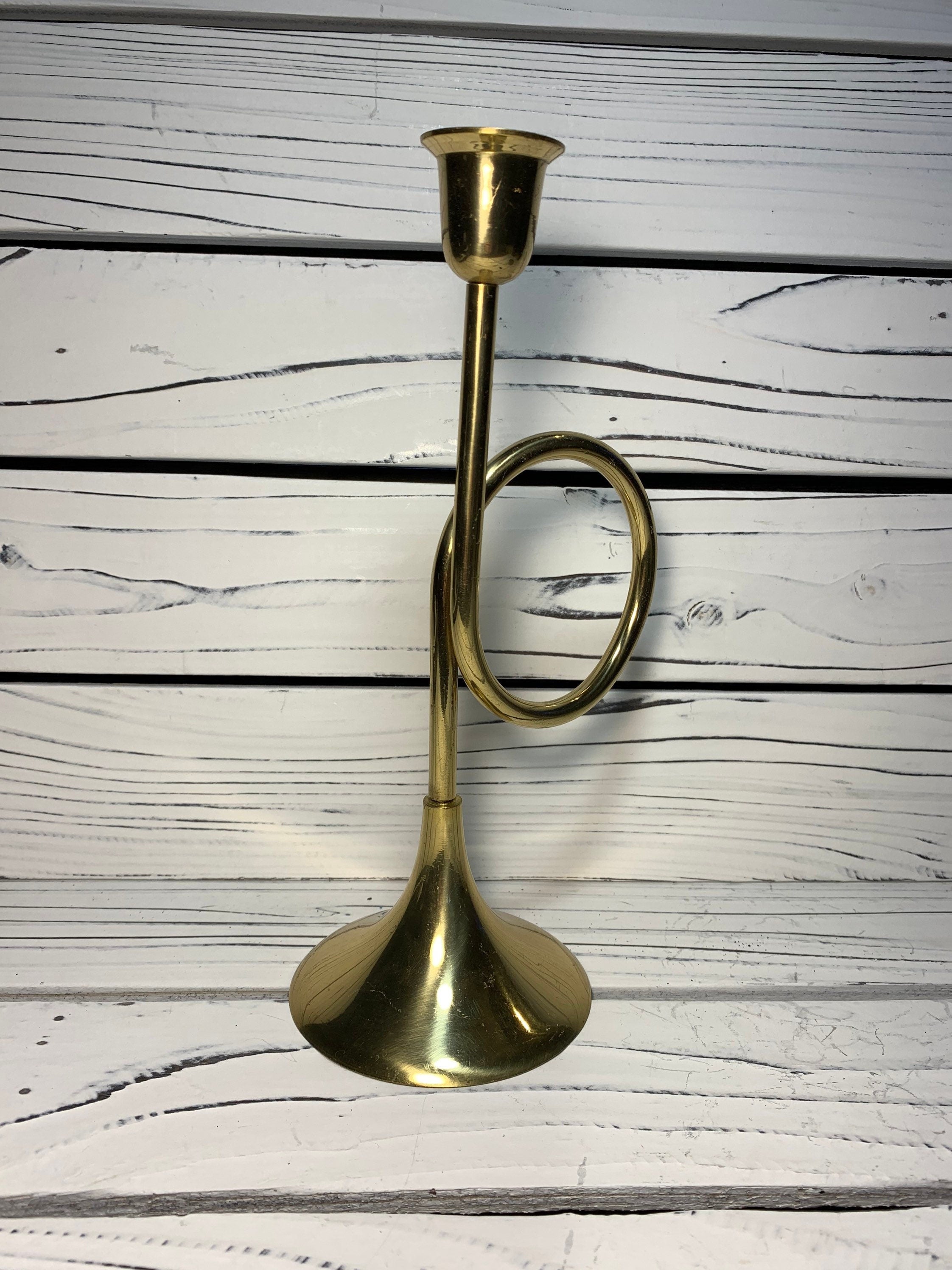 Vintage Brass Horn Candlestick Solid Brass Candle Holder by Etsy