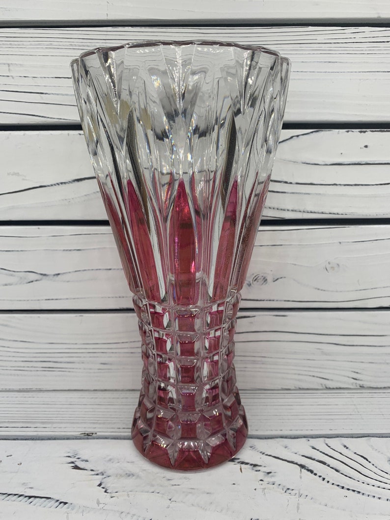 Lead Crystal Vase Made in Germany Red Clear Crystal Vase Etsy