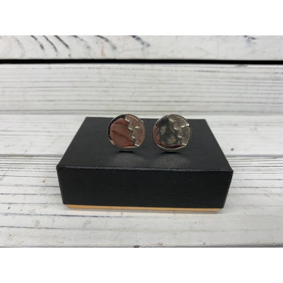 Vintage Mens Cufflinks, Silver Colored Simple Cuf… - image 2