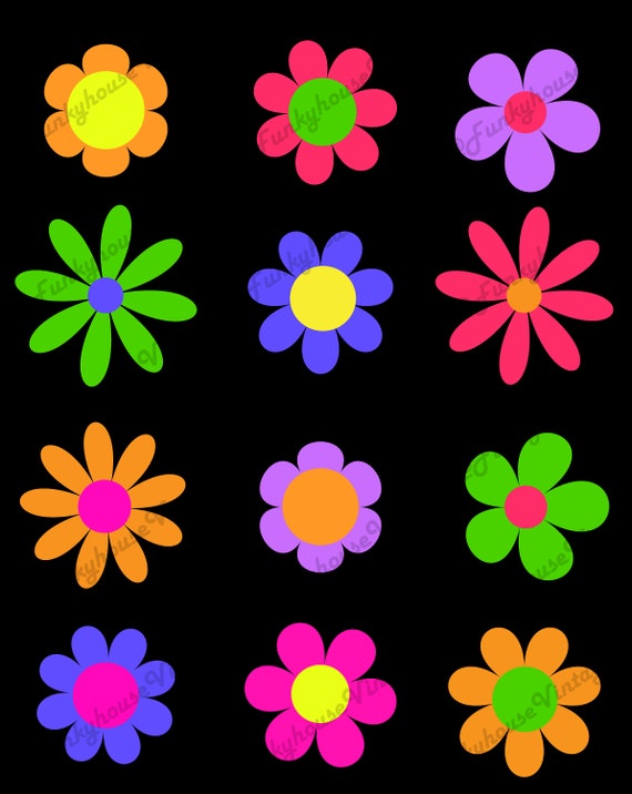 Retro Flower Clipart 12 Flores Hippies Groovy Digital - Etsy México Retro Flower Clipart 12 Flores Hippies Groovy Digital - Etsy México
