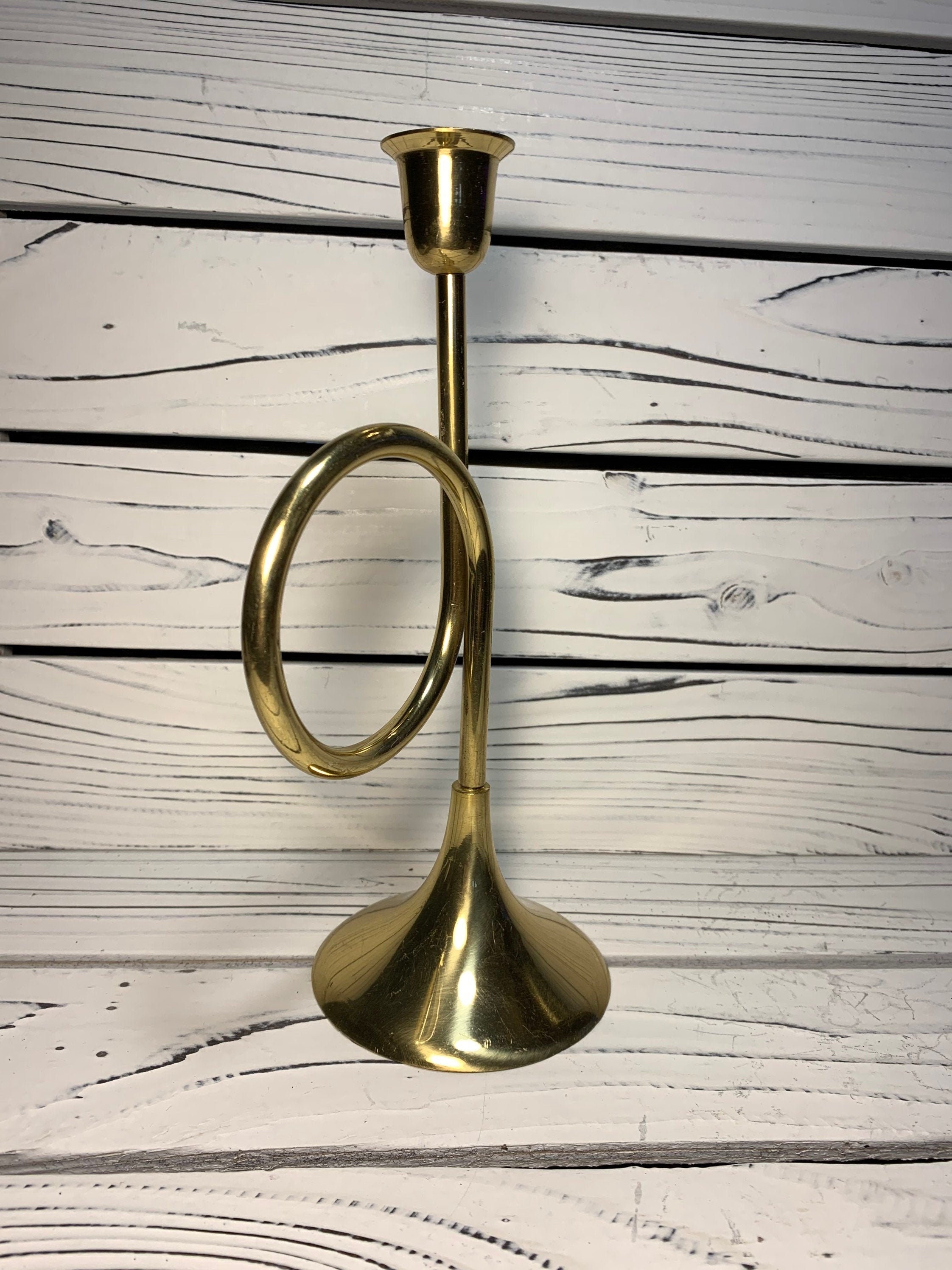 Vintage Brass Horn Candlestick Solid Brass Candle Holder by Etsy