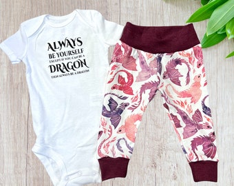 Be a Dragon Outfit Set Joggers/Leggings and shirt or onesie -- dnd, dragons, rpg, dungeon master, Toddler pink