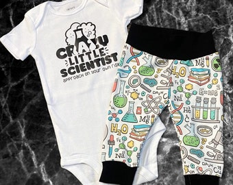 Crazy little Scientist Outfit, Chemisty Outfit Set Joggers/Leggings and shirt or onesie - STEM, education, science Baby, space Toddler