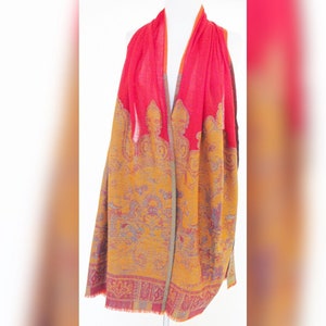 Classic Border Paisley Wool Stole Scarf Wrap Shawl Red Rust