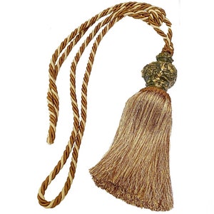 Large 12 inch Corded Tassel Drapery Curtain Tieback Wall Hanging Accent in Brown Gold