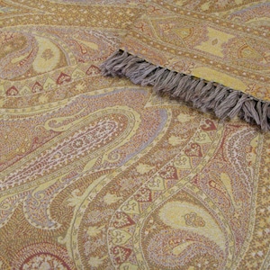 Luxurious Merino Wool &quot;Addi&quot; Paisley Bedspread Bedcover Coverlet Blanket Throw 86&quot; Square Gold Brown Queen Reversible