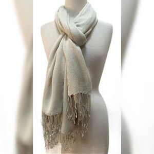 Luxury Grade Pashmina & Silk Blend Shawl w/Hand Twisted Fringe Light Gray