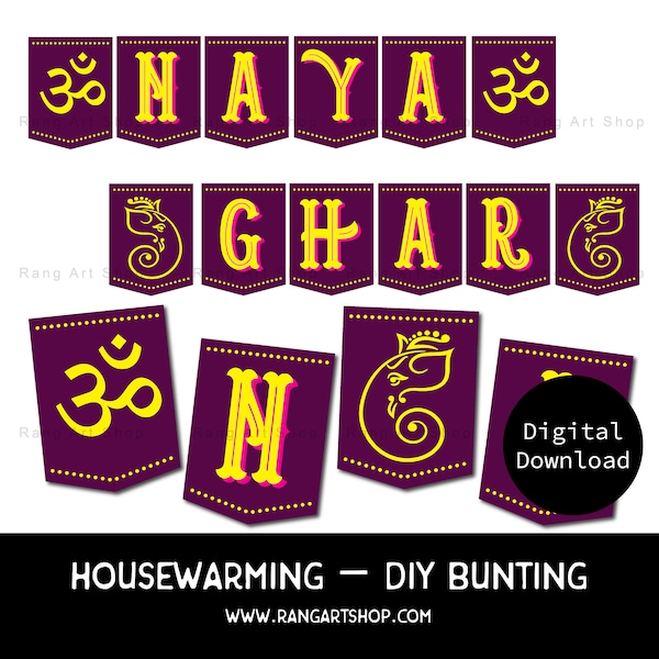Housewarming Party Banner & Flaggen - Housewarming Party Banner & Flaggen - Desi - Hindi - Bollywood Party - Printable - DIY Wimpelkette zum Selberdrucken