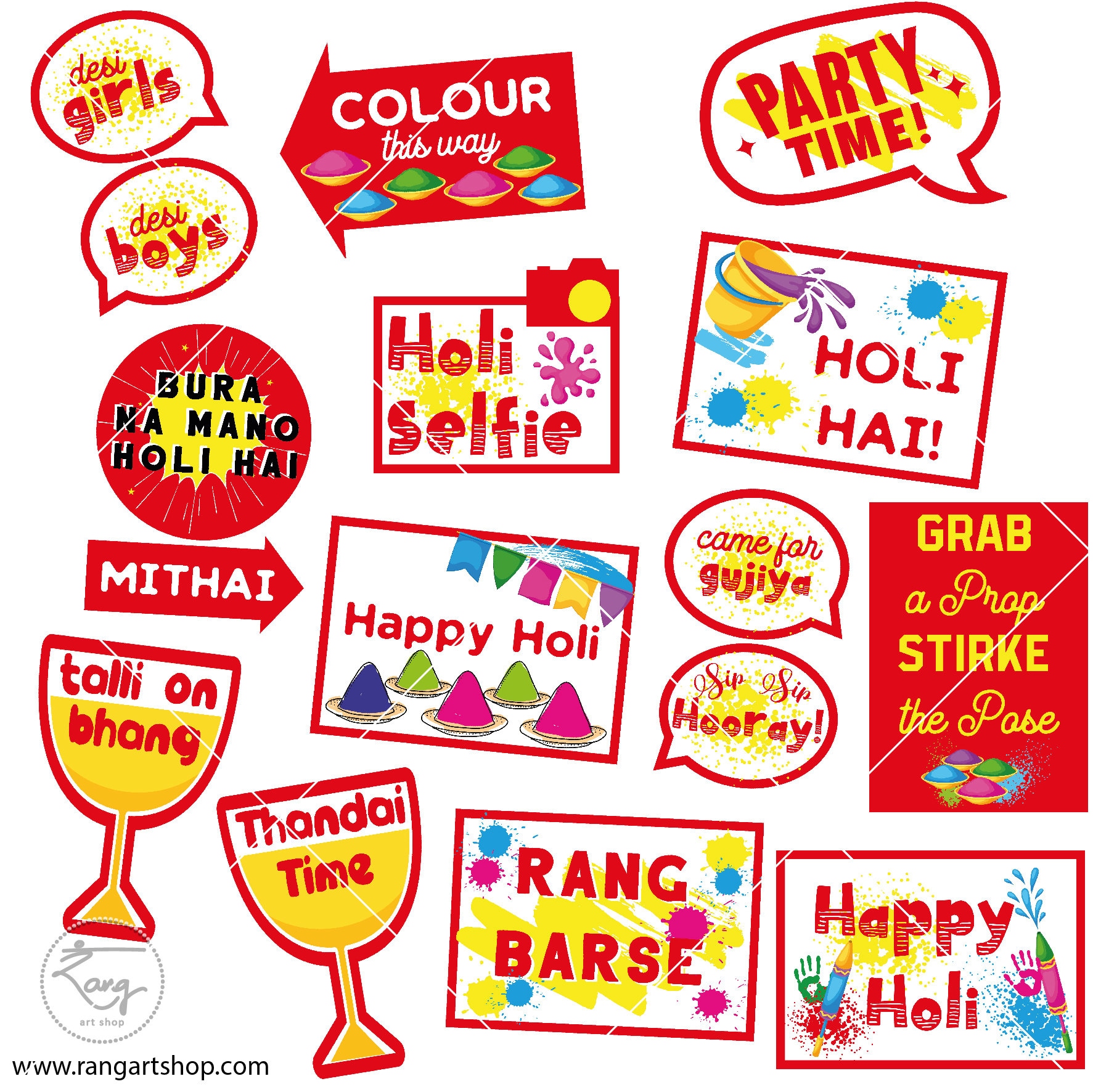 Holi Photo Booth Prop Photobooth Props Printable Bollywood Etsy