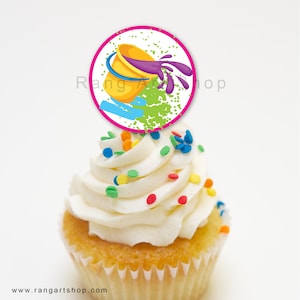 Holi Cupcake Toppers - Holi Decorations - Holi Props - Holi Party Decor - Food labels - Happy Holi - Festival of Colours - Holi Kids Craft