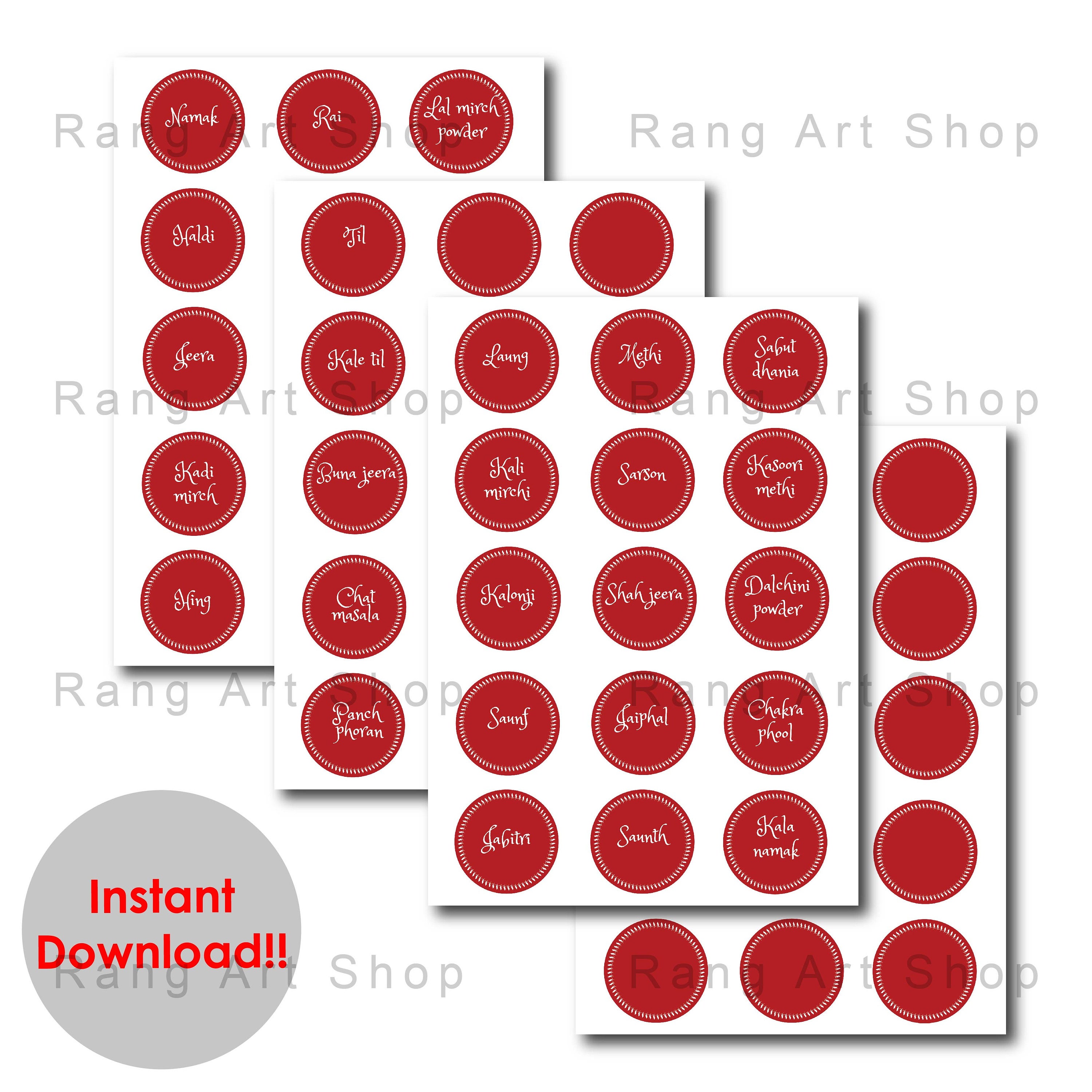 Indian Spice Labels 'Maroon' Digital Printable DIY Etsy