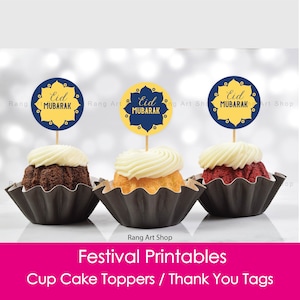 Eid Mubarak Cup Cake Topper - Eid Thank You Tags- Eid Party Decor - Muslim Islamic Festival Decorations - Ramadan & Eid Party Printable