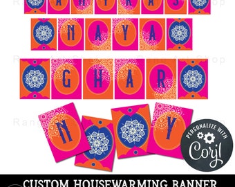 Aangepaste Housewarming Bunting - Naya Ghar - Gepersonaliseerde Indiase Housewarming Banner - Hindi - Digitale download Zelf bewerken