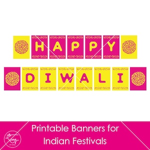 Diwali Banner - Diwali Decoration Indian Festival Bunting - Bollywood Themed Party Diwali backdrop - Diwali Decor - Indian Diwali Printable