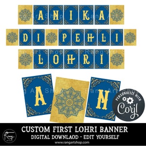 Custom First Lohri Banner - Lohri Punjabi Party Printable - Indian Festival Colourful Bunting - Digital Download Edit Yourself