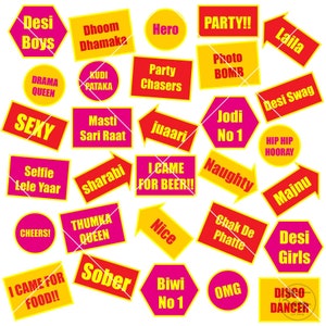 Bollywood 30 Photobooth Props – Multi-Colour - Bollywood Party -Funny Punjabi Party Props - Printable Photo Booth Props - DIGITAL DOWNLOAD