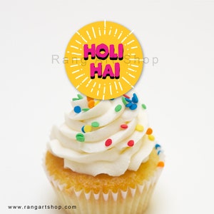 Holi Cupcake Toppers - Holi Decorations - Holi Props - Holi Party Decor - Food labels - Happy Holi - Festival of Colours - Holi Kids Craft