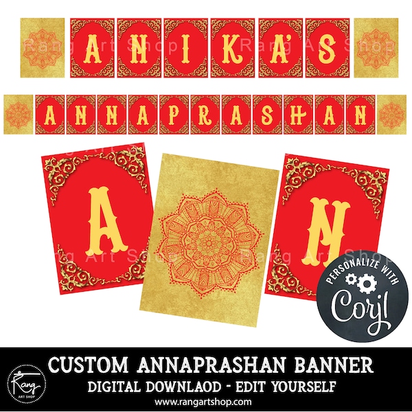 Benutzerdefinierte Annaprashan Banner rot - personalisierte Baby 6 Monate erste Reis essen Zeremonie - indisch - digitaler Download - bearbeiten Sie sich