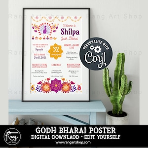 Godh Bharai Sign - Baby Shower Board - Indian Baby Shower Indian Baby shower Welcome Sign - Bollywood Pregnancy - Godhbharai Props - Digital