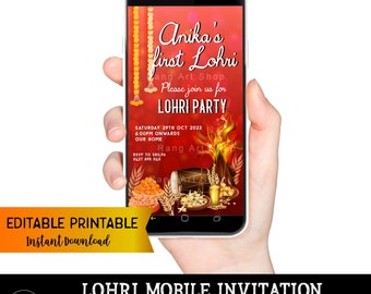 Lohri Invite - Lohri Invitation - Lohri Mobile Phone Invite - First Lohri - Lohri Party Invitation- Lohri Edit Yourself, DIY - Punjabi