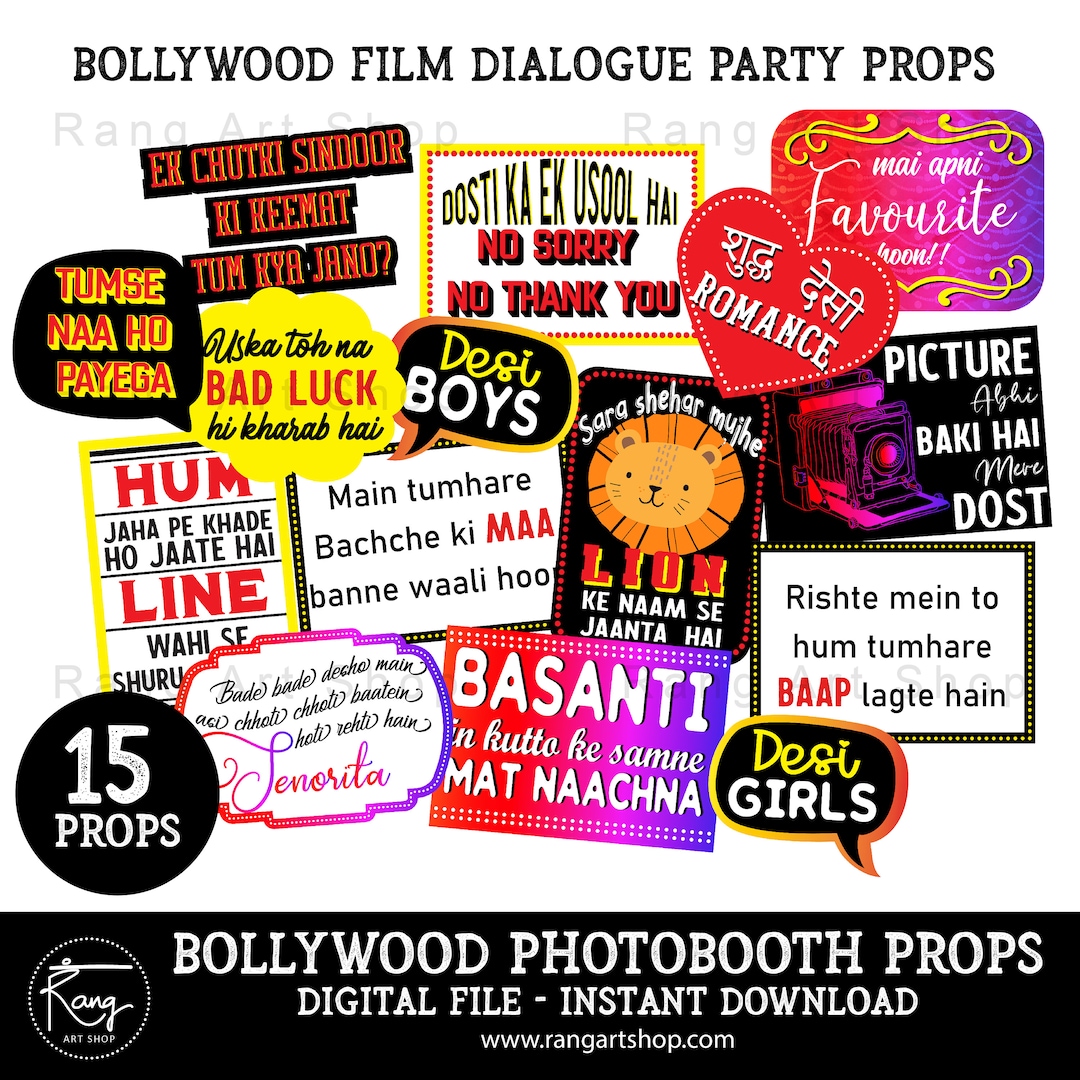 Bollywood Film Dialogue Photo Booth Props - 15 Props- Indian ...