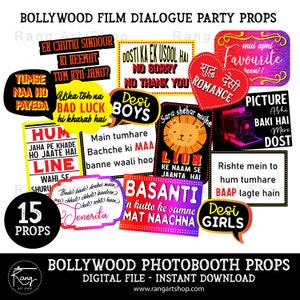 Bollywood Film Dialogue Photo Booth Props - 15 Props- Indian celebrations-Punjabi Party - Bollywood Party Desi Props DIGITAL DOWNLOAD