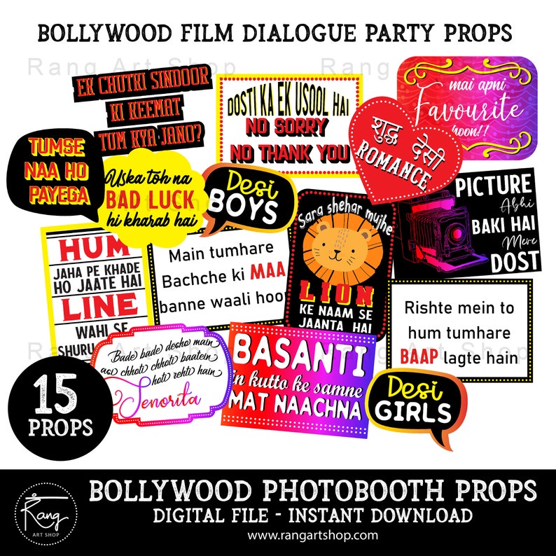 Bollywood Film Dialogue Photo Booth Props - 15 Props- Indian ...