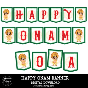 Happy Onam Banner - Kerala New Year -  Onam Kids Indian Festival Colourful Bunting - Indian traditional - South Indian - Keralites -Mahabali