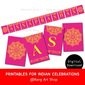 Annaprashan Banner Pink Mandala - Indian Celebrations - Desi Party Printable - Baby&#39;s 6 Month First Rice Eating Ceremony - DIGITAL DOWNLOAD