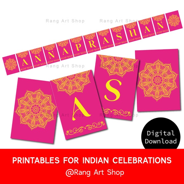 Annaprashan Banner Pink Mandala - Indische Feiern - Desi Party zum Ausdrucken - Baby's 6 Monate erste Reis Esszeremonie - DIGITAL DOWNLOAD