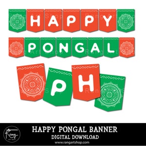 Happy Pongal Banner - Tamil Party Decoration - Indian Festival Colourful Bunting - Green - Bollywood Theme Props