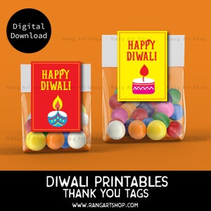 HAPPY DIWALI  Thank You Tag - Diwali Party Favour Tags  Diwali Deepavali Festival - Indian Theme Party Diwali Printable Hindi