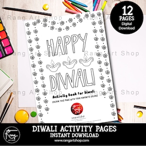 Diwali Activity Pages for kids - 12 pages - Diwali Colouring pages - Diwali Games - Festival of lights - Bollywood Diwali Activity