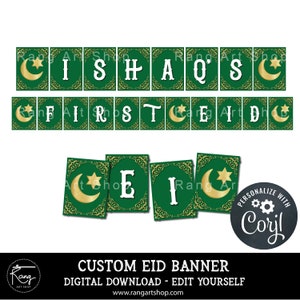 Custom First Eid Banner - Eid Mubarak - Ramadan & Eid Party - Muslim Islamic Festival - Ramadan Mubarak - Digital Download - Edit Yourself