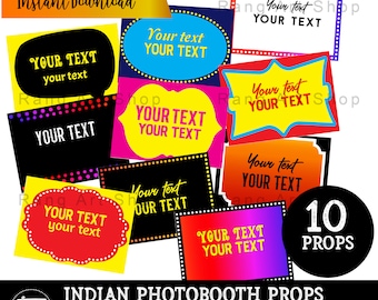 Editable Bollywood Photobooth Props Set of 10- Custom Phrases Indian- Desi-Indian Wedding Sangeet/Mehndi Digital Download Edit Yourself