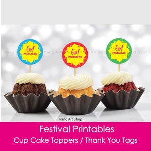 Eid Mubarak Cup Cake Topper - Eid Thank You Tags- Eid Party Decor - Muslim Islamic Ramadan & Eid Party Printable Digital Download