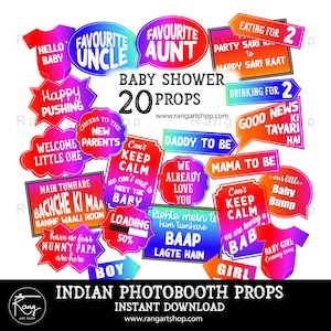 Desi Requisiten für indische Babyparty - Bollywood Schwangerschaft Fotoshooting Requisiten - indische Godh Bharai - Hindi druckbare Party Requisiten - Godhbharai