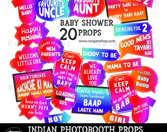 Desi Props for Indian Baby Shower - Bollywood Pregnancy Photoshoot Props -Indian Godh Bharai - Hindi Printable Party Props - Godhbharai