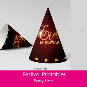 Eid Mubarak Party Hats - Eid Decor- iftar party Decor - Eid party decor  - Ramadan & Eid Party Printable - Digital Download