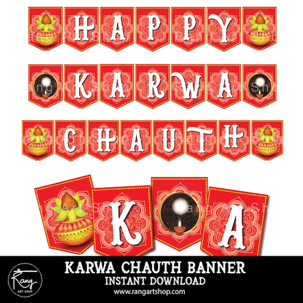 Karwa Chauth Banner - karwachauth Pooja Dekoration - Indische Feiern - Indisches Fest - Desi Printable