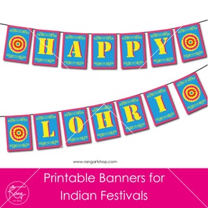 Lohri Banner Lohri Party Decoration - Indian Festival Colourful Bunting - Bollywood Theme Props - Punjabi Party Printable Happy Lohri banner