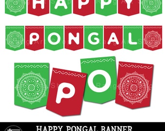Happy Pongal Banner - Tamil New Year - Indian Festival Colourful Bunting - Indian Toran - Indian Decor -