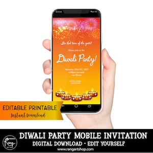 Diwali Invite - Diwali Invitation - Diwali Mobile Phone Invite - Diwali Party Invitation- Diwali Edit Yourself, DIY
