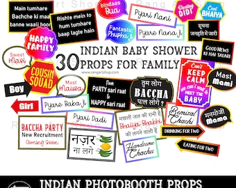 Godhbharai Props for Family - Desi Props for Family Photoshoot - Indian Baby Shower - Bollywood Pregnancy  Hindi Printable Party Props