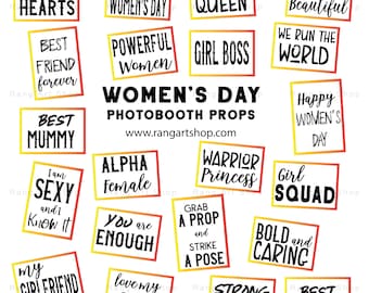 International Women's Day Party Prints - Women's Day Photobooth Props - Girl Power - Kitty party - Party Printables Digital Download