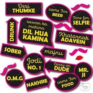 Bollywood Photobooth Props - 44 Printable Photobooth Props- Indian celebrations-Punjabi Party - Bollywood Party -Digital Download - Desi