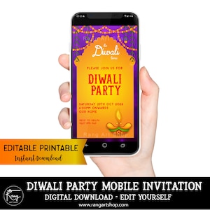 Diwali Invite - Diwali Invitation - Diwali Mobile Phone Invite - Diwali Party Invitation- Diwali Edit Yourself, DIY