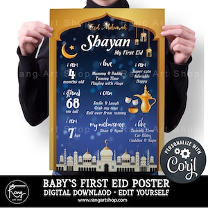 Custom My First Eid - Baby&#39;s First Eid Poster - Baby&#39;s first Eid Mubarak Board - First Eid party Digital Download Edit Yourself