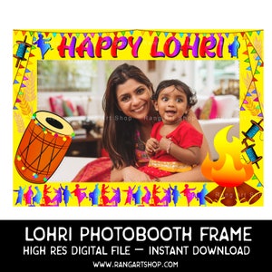 Happy Lohri Party Photobooth Frame - Indian Printed Custom Selfie Frame - Social Media Frame Bollywood Party, Desi, Punjabi Traditional,